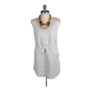 Gap Small Sleeveless Cotton Linen Blend Dress Black White Stripe Draw String